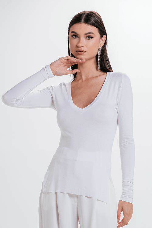 Blusa Longuete Decote V - Branco